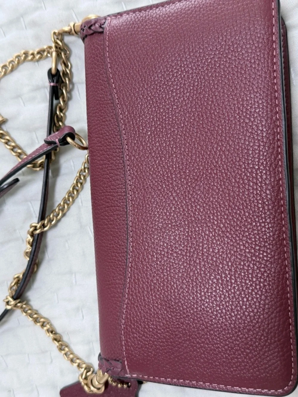 Coach Tabby Chain Crossbody Clutch Braided WINE Pebble Leather CJ863 - Picture 4 of 6